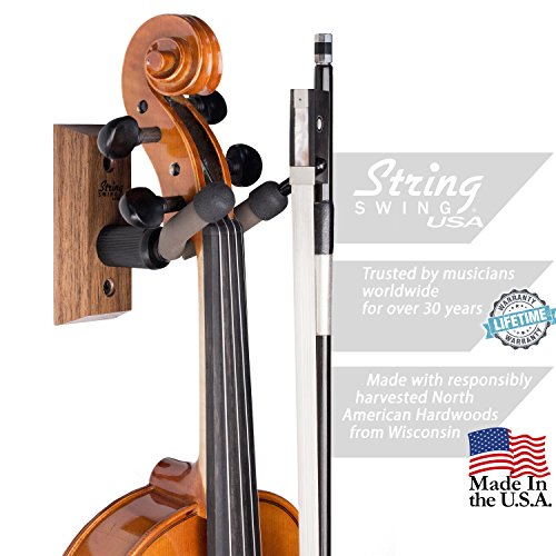 String Swing CC01V-BW Hardwood Home & Studio Wall Mount Violin Hanger - Black Walnut - Image 4