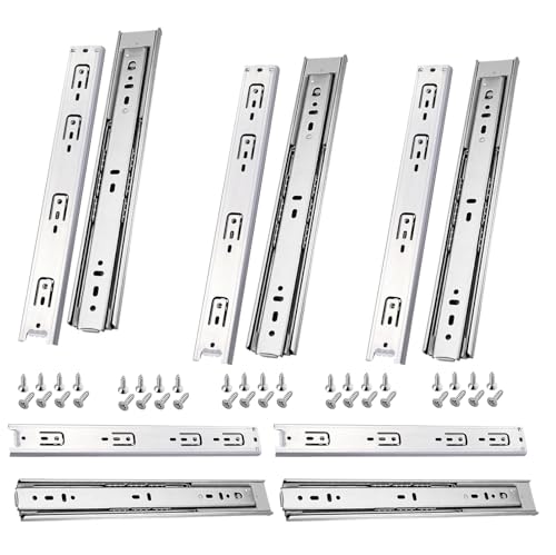 5 Pares Guías para Cajones 350 mm con Rodamiento de Bolas, Correderas Laterales en Acero Inoxidable, Rieles de Gabinete Capacidad de Carga 60kg, Deslizadores de Extensión Completa para Cocina, Tocador