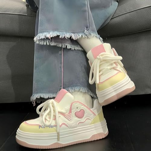 Y2K Heart Sneakers Synthetic Leather Adorable for Women Casual Kawaii Style Comfortable Skate Shoes with Heart Design2