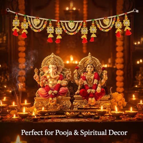 Image of Rajasthan Kraft Beads Toran for Door Entrance | 40 Inch, Decorative Bandarwal Door Toran for Festive Home Decor, Diwali, Pooja & Wedding, Perfect Ethnic Pearl Beads Toran for Wall & Entrance Decor