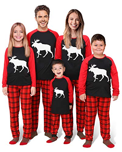 Rnxrbb Christmas Family Pajamas Matching Sets,Christmas Matching PJs for family with Christmas Socks,Plaid Reindeer Women L