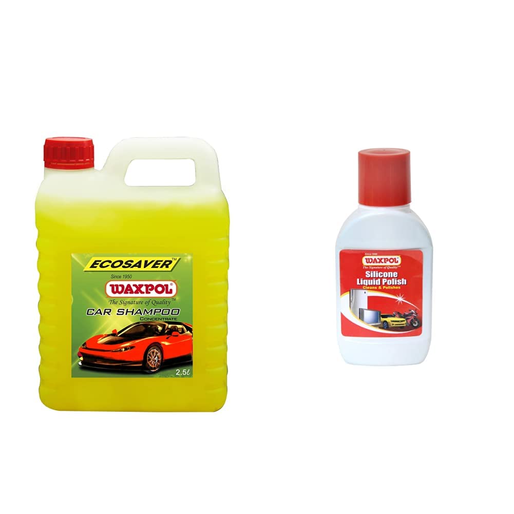 WAXPOLEcosaver Car Shampoo Concentrate - 2.5 LTR. (for Bucket, Foam & Snow Foam Wash) & Silicone Liquid Car Polish (300 ml)