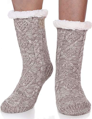 Womens Slipper Socks Fuzzy Fleece Lined Cabin Cozy Fluffy Plush Non Skid Winter Huggele Socks with Gripper Winter Socks?Beige?