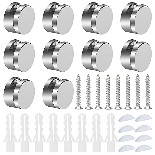 YIXISI 8 PCS Round Mirror Clips for 3-4 mm Thick Glass, Zinc Alloy Clamps With Plugs and Screws for Bathroom