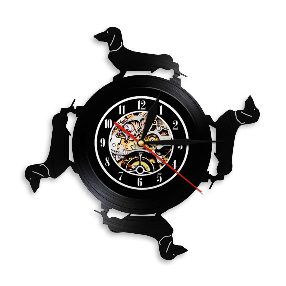 ELD Orologio da Parete con Bassotto da 30cm Orologio da Parete per Animali da Compagnia Disco in Vinile Kid Room Decor Vintage 12 "Orologio da Polso Spazzata silenziosa Amanti dei c