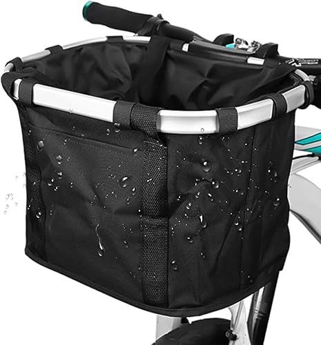 LUAMY 自転車 かご 前 取り外し可能 折りたたみ 巾着式 自転車 カゴ 防水 着脱式 耐荷重10KG ペット ショッピング 通勤 キャンプ アウトドア向け( 黒)