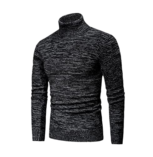 Pull en coton tricoté à col roulé noir pour homme, confort absolu XL