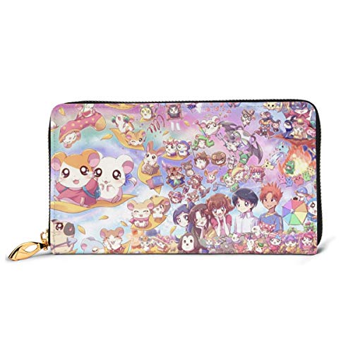 Preisvergleich Produktbild Anime Hamtaro Geldbörse aus echtem Leder, mit Reißverschluss, Münzfach, Kartenhalter, Organizer, Clutch, großes Fassungsvermögen für Männer und Frauen