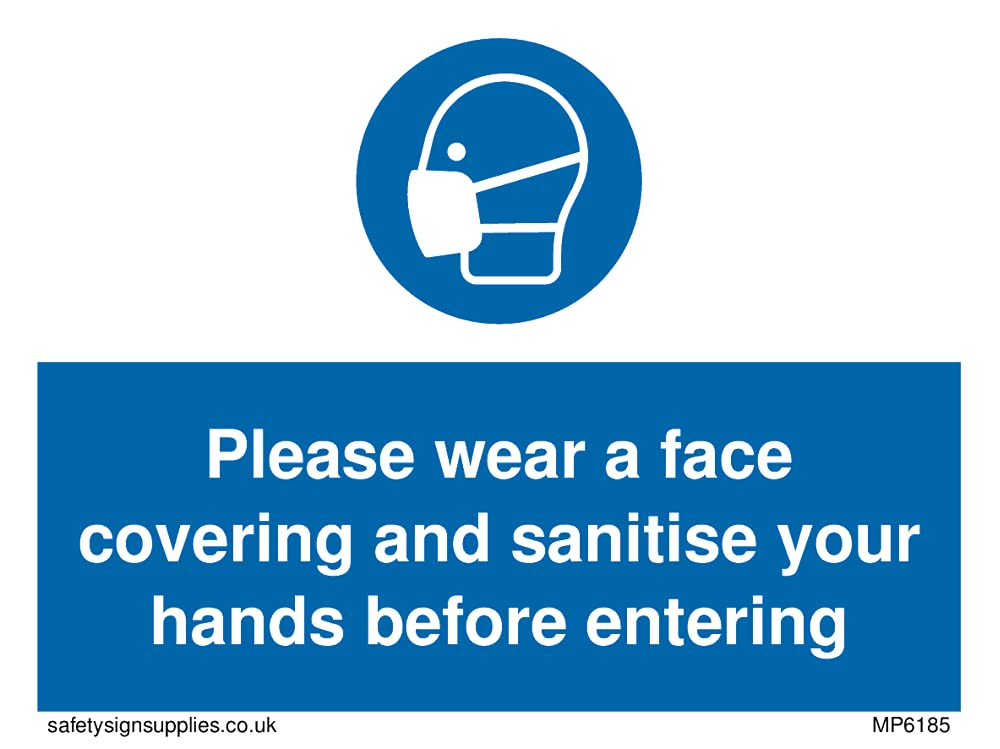 Pack of five - Please wear a face covering and sanitise your hands before entering Sign - 100x75mm - A7L