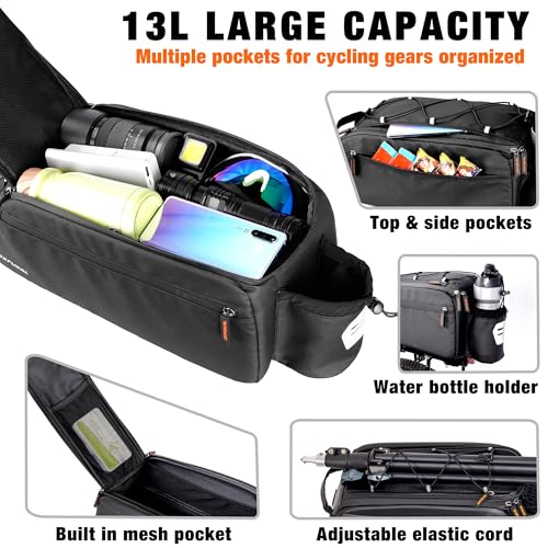 JXFUKAL Bike Bags for Bicycle Rear rack, 13L Supportive Bike Rack Bag Built-in Rigid side & Base Panel, Waterproof Reflective Ebike Trunk Pannier Saddle Seat Bag Carrier for Commuter Travel Outdoor by JXFUKAL - Image 2