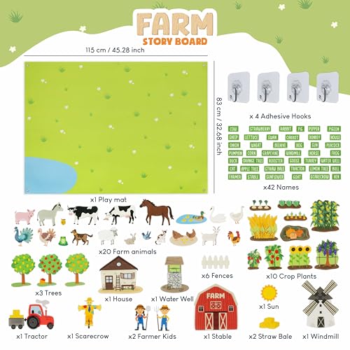 Image of BONNYCO Felt Board for Toddlers with 92 Animal Farm Figures. Montessori and Sensory Toys, Birthday Gifts for Kids 3-8 Years Old. Educational Games, Learning Activities, Christmas | Bilingual Sensory Panel, Montessori Toys, Gifts for Children 3 to 8 Years. Educational Games for Birthday and Christmas