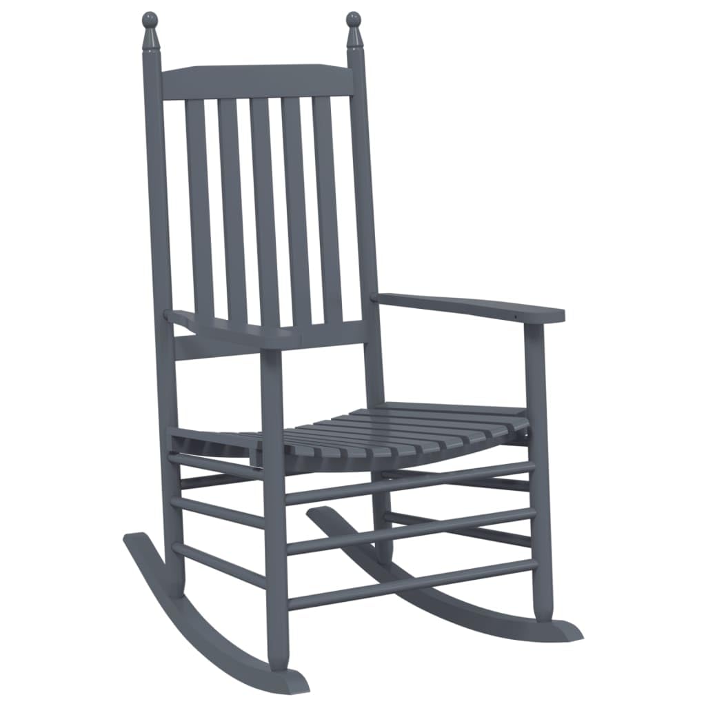 2 STK. Graue Schaukelstühle aus massivem Pappelholz mit gebogener Sitzfläche und Armlehnen, hohe Rückenlehne für bequemes Sitzen, ideal für Garten, Terrasse und Balkon, belastbar