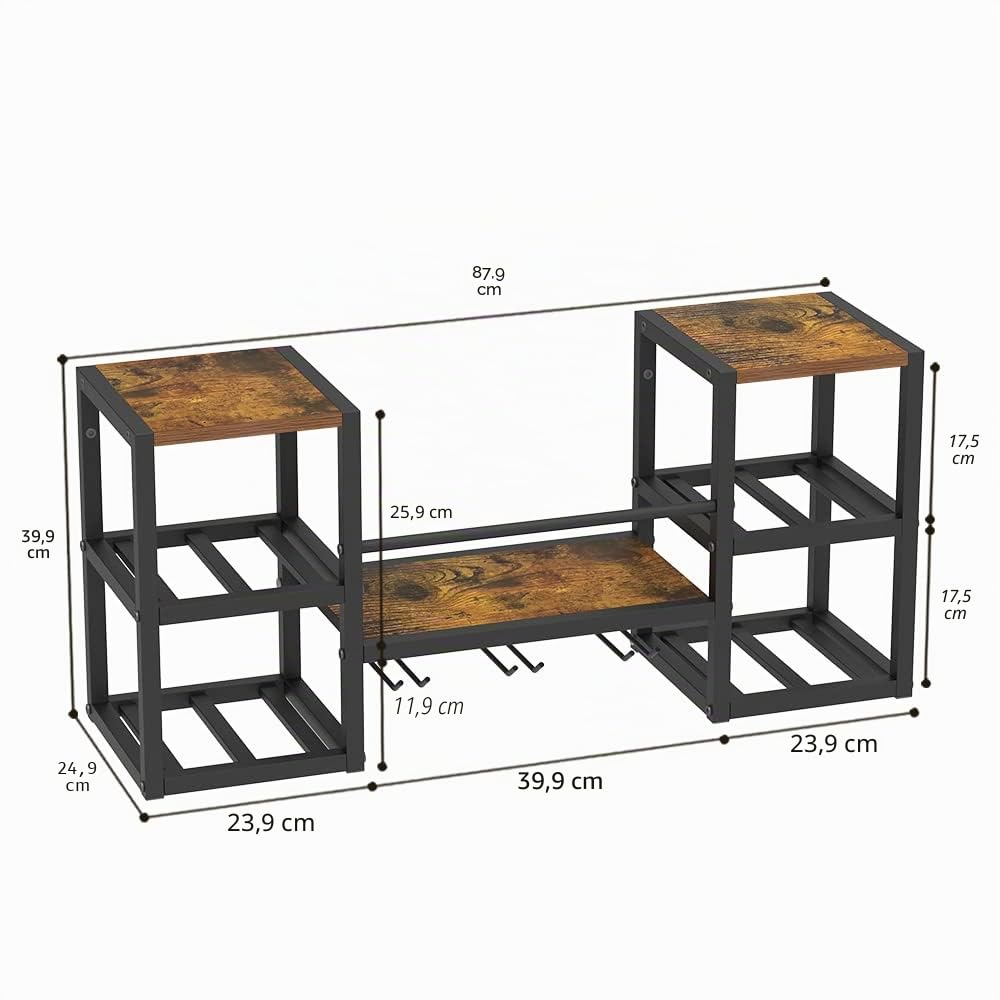 VEDECASA Mensola per vino da parete industriale con 3 supporti per bicchieri a vapore, mensola parziale in legno, supporto per bottiglie in metallo nero, espositore multifunzionale per vino per casa