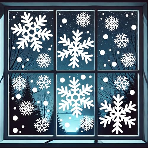 Sunboom 415 PCS Large Snowflake Window Clings – White Extra Large Snowflakes Decals for Window, Christmas Snowflake Window Clings for Glass Windows, 10 Sheets Reusable Snowflake Window Decals
