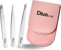 Kit Pinças para Sobrancelhas com Estojo, Conjunto de Pinças Chanfrada, Agulha, Diagonal Ponta Extra Fina Profissional e Autoclavável para Design de Sobrancelhas