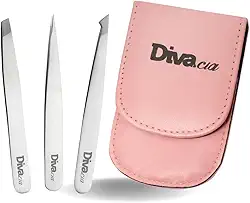 Kit Pinças para Sobrancelhas com Estojo, Conjunto de Pinças Chanfrada, Agulha, Diagonal Ponta Extra Fina Profissional e Autoclavável para Design de Sobrancelhas