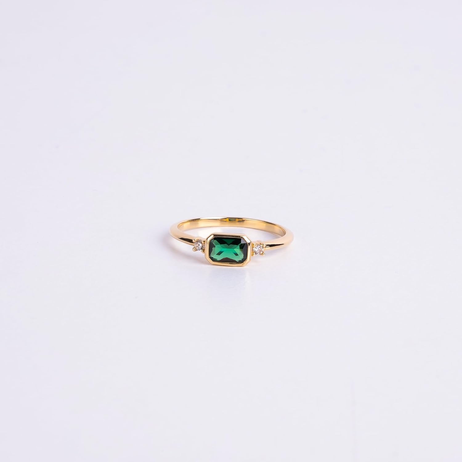 14k Real Solid Gold Emerald Ring | Green Emerald and Diamond Ring | Bridal Gold Ring | Dainty Minimal Ring | Gift for Her | Luxury Gold Ring