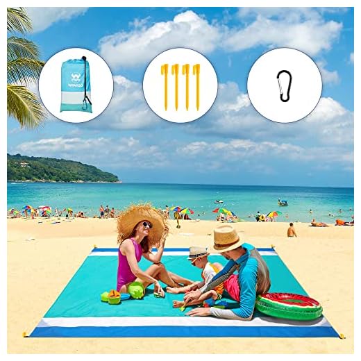 WIWIGO Sand Free Beach Blanket Lightweight Waterproof Beach Mat, Outdoor Portable Picnic Mat for Travel, Camping, Hiking Compact Sand Proof Mat Quick Drying(Lakeblue)
