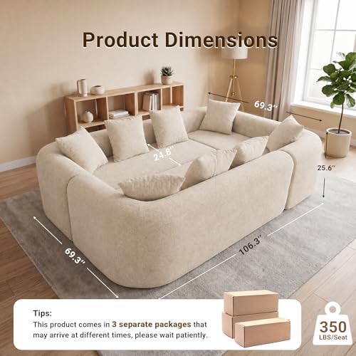 Image of Claiks 106 inch Cloud Boneless Couch, Modular Sofa Bed, Beige