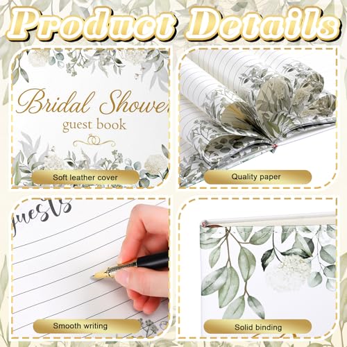 Image of Patelai Bridal Shower Guest Book Sage Green Wedding Anniversary Party Decorations Bridal Shower Leather Guest Book with Pen, 112 Pages