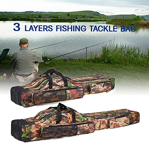 doorslay Fishing Bag Portable Folding Fishing Tackle Storage Bags Oxford Fishing Rod Case Fishing Pole Bag Carry Organizer Waterproof for Fishing Camping Hiking Traveling Tree Camouflage - Image 3