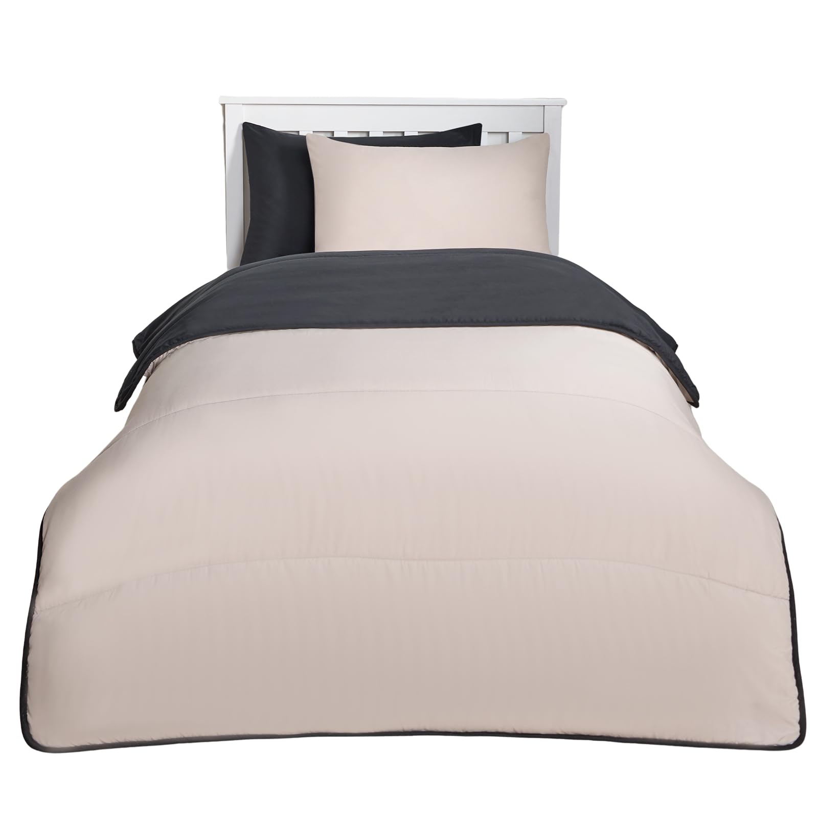 OHS 10.5 Tog Coverless Duvet Single - Reversible Quilted Bedding, Washable Microfibre Super Soft Warm Comfy for Camping, Black/Stone