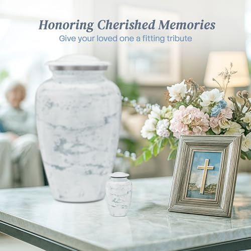 Image of Small Handcrafted Urn for Ashes Keepsake - Mini Cremation Urns for Human Ashes Adult Man and Woman - Decorative Funeral Urns - Memorial Urn with White Marble Finish (2.85 inch H x 1.75 inch W)