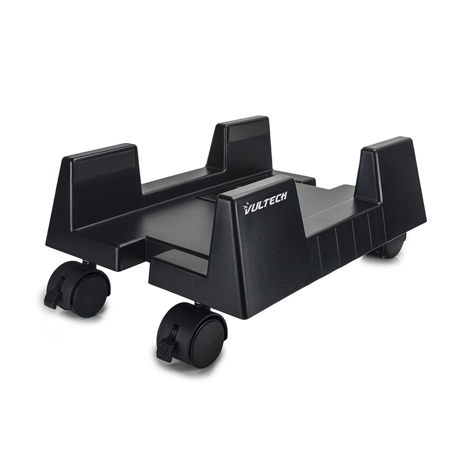 VulTech CP-02 Carrello Porta PC in ABS, Supporto PC regolabile basso, 4 Ruote con freno, fino a 20kg di peso, Colore Nero