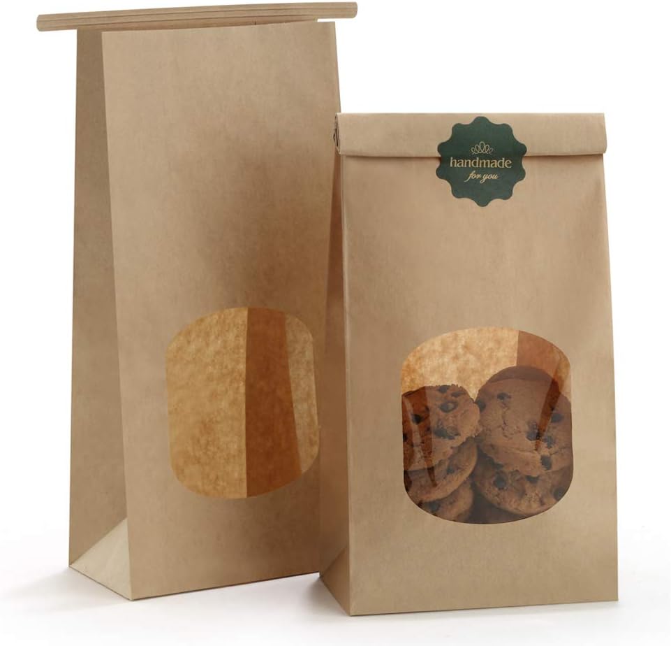 BagDream Bakery Bags with Window Kraft Paper Bags 50Pcs 4
