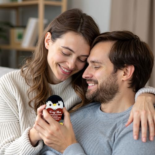 Image of Valentines Day Gifts for Him - to My Man Penguin Gift - Handmade Crochet Penguin with Heart, Romantic Gift for Boyfriend or Husband, Cute Soulmate Keepsake