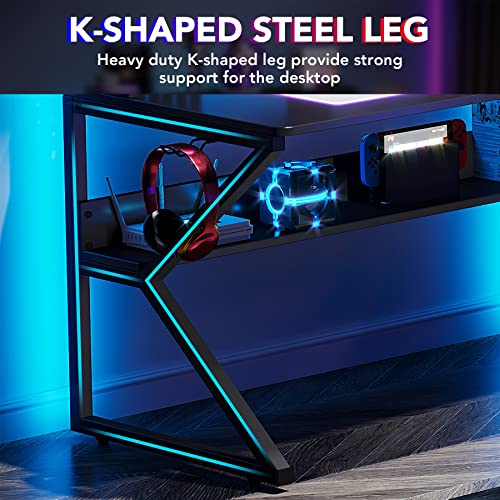 Tribesigns Gaming Desk With Storage, 47’’ Gaming Computer Table Pc Desk With Gamepad Racks, Cup Holder, Headphone Hook, And Speaker Stands, Gamer Workstation For Home Office, Bedroom, Black #TOP4
