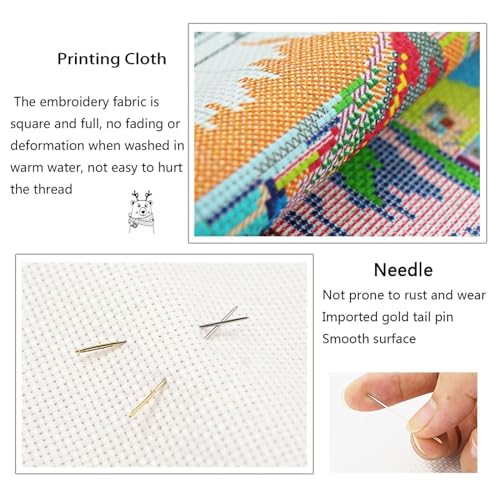 Image of Stamped Cross Stitch Kits Full Range of DIY Needlepoint for Adult Beginners Pattern, for Gift and Home Decor 14CT 2 Strands Kitten and Sewing Machine,15x12.2 inch