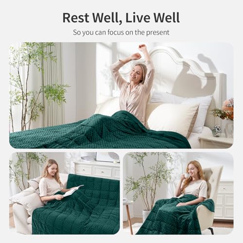 Image of Uttermara Minky Weighted Blanket for Adults, 60x80 Inches 20lbs Queen Size | Cozy Warm; Breathable; Cooling Soft Minky Dots; Filled with Glass Beads; Washable Heavy Throw for Sleep and Calm; Green