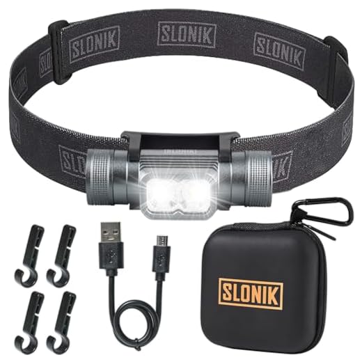 SLONIK 1000 Lumen Rechargeable 2x CREE LED Headlamp w/ 2200 mAh Battery - Lightweight, Durable, Waterproof and Dustproof Headlight - Xtreme Bright 600 ft Beam - Camping and Hiking Gear