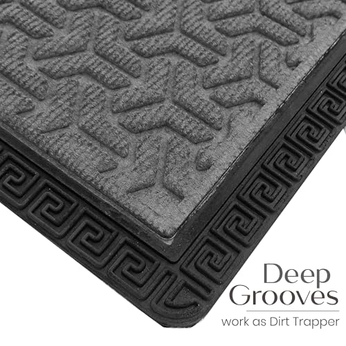 Image of Yellow Weaves Large Size (60x90 cm) Door Mat for Home Entrance, Outdoor Rubber Mat - Non-Slip, Anti Skid Foot Mat, Dirt Trapper, Heavy-Duty, Waterproof Doormat (Triangle Design, Grey Color)