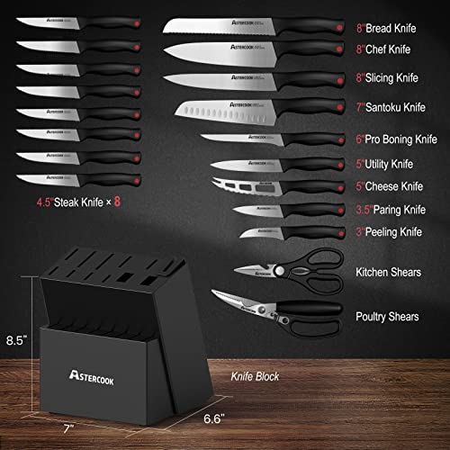 Knife Set, Astercook 21 Pieces Knife Sets for Kitchen with Block