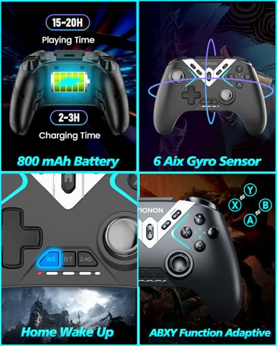 Image of YIONON Wireless PC Controller with Hall Effect Joysticks and Triggers | Bluetooth Controller for Windows PC /Switch /Android /Mobile /TV /iOS /MAC with Loop Macro, Vibration, Turbo, Motion Control