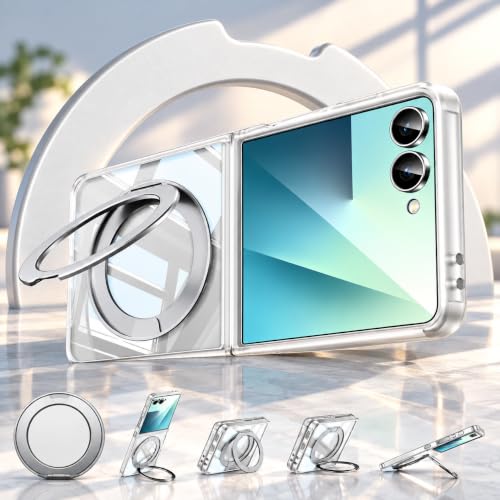 Image of EGOTUDE for Samsung Z Flip 7 Case | Clear Hard Back Cover with 360 Magnetic Rotate Stand