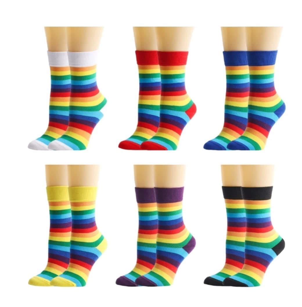 Calzini Termici Calze Invernali 6 Paia Di Calzini Da Donna Colorati A Righe Arcobaleno Calzini A Tubo Medio Casual Morbidi E Confortevoli Calzini