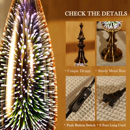Porseme Table Lamp Decorative Turkish Arabian Desk Lamp with Handmade 3D Effect Glass and Bronze Base for Bedroom, Bedside, Living Room, Office - image 4