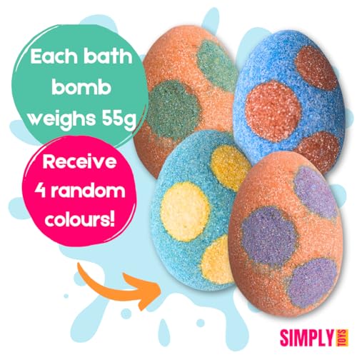 Simply Toys - Surprize Bombz Dino Eggs Bath Toys - 4 Pack Bath Bombs for Kids, 55g Each, Handmade Vegan, Cruelty-Free, with Hidden Surprise Toys Inside, Non-Staining Colourants, Ages 3 and Up - Image 6
