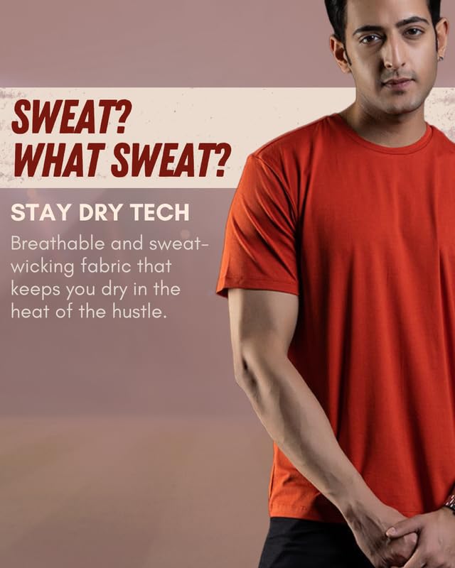 Image of Ghumakkad Cotton Blend Half Sleeve Round Neck Sports T Shirt for Men