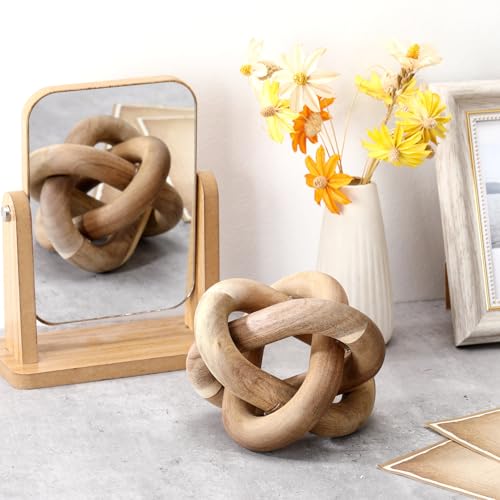 Image of Yalikop 3 Link Wood Knot Decor Rustic Home Decor Accents Hand Carved Coffee Table Decoration, Boho Chain Link Decoration, Modern Shelf, Rustic Objects for Home Living Room Bedroom(Acacia Wood)