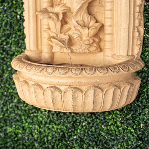 Image of XBrand 30.3 inch Tall Solar Powered Outdoor Wall Fountain with Maiden Holding Pot - Classic Waterfall Design, Weather-Resistant Polyresin, Brown for Garden & Backyard Decor
