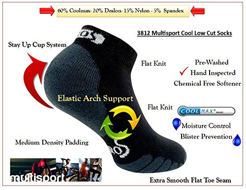 Eurosocks Sport Specific Athletic Socks, Snug Fit & Feel, Extra Smooth Toe Seams, Padded, Arch Support - 38123