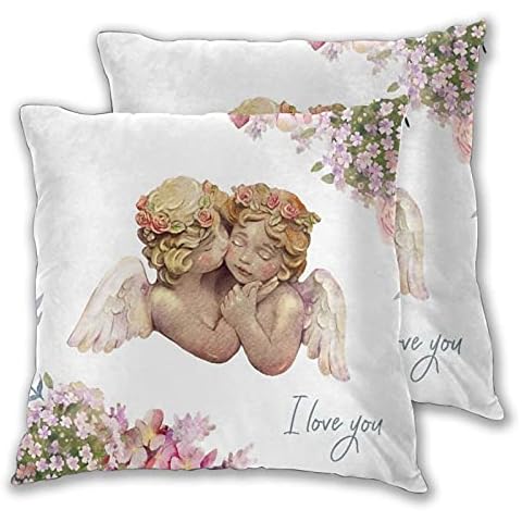 YUDILINSA Throw Pillow Covers,Cute Watercolor Angels Cherub,Pack of 2 Soft Decorative Square Cushion Covers Pillow Case For Sofa Couch Bedroom,45x45cm Cover