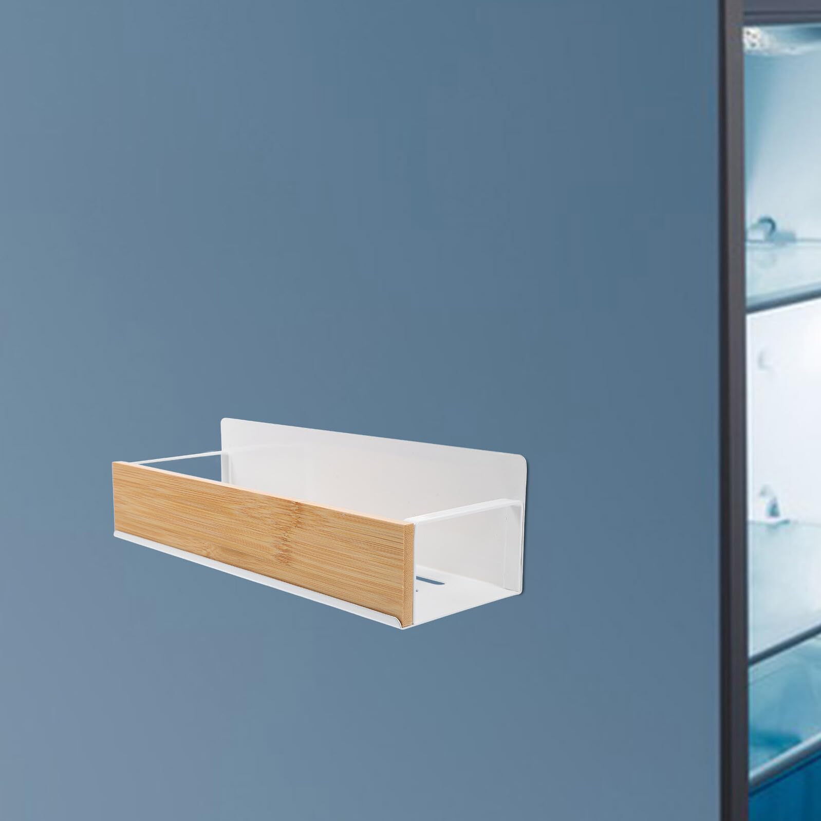 Magnetisches Gewürzregal Weiß und Abgerundeten Ecken aus Kohlenstoffstahl und Holz mit Belüftetem Hohlem Boden für Vielseitige Aufbewahrung in Küche