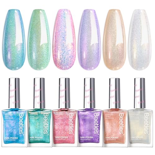 Beetles Shimmer Nail Polish, 6 Colors Dreamy Pastel Quick Dry Nai...