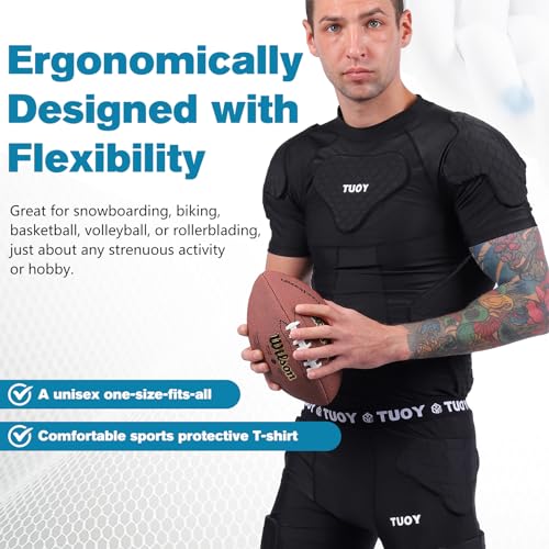 DGYAO Shoulder Protector Padded Comprssion T Shirt, Men's Rugby Safe Guard Top for Chest Rib Football Paintball Baseball M - Image 2