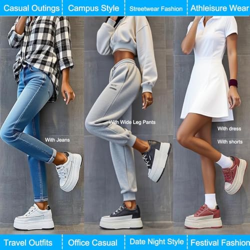 Platform Sneakers For Women - (3 inch-3.5 inch )6cm Heel & 3cm Inner Lift, Comfortable Cushioned Arch Support, Non-Slip Casual Walking Shoes, Microfiber Leather Platform Shoes White Black Red Yellow2